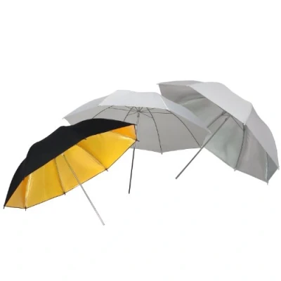 Immagine di DynaSun UR02W, UR02S e UR02GB Set di 3 Ombrelli Professionale da Studio, 109 cm XXL, Bianco/Argento/Oro/Nero