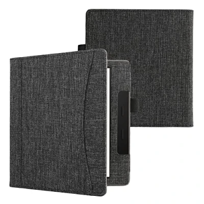 Immagine di kwmobile Flip Cover Compatibile con Amazon Kindle Oasis 10. Generation Full case Anti graffio Porta carte Fascia Prensile Tessuto grigio scuro