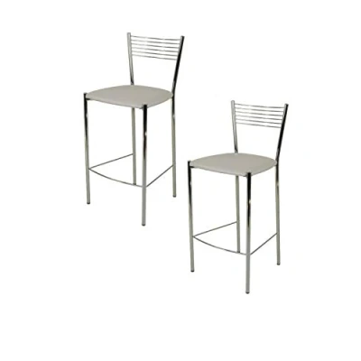 Immagine di t m c s Tommychairs Set 2 sgabelli alti modello Elegance per cucina e bar, struttura in acciaio cromato seduta imbottita rivestita pelle artificiale colore grigio chiaro