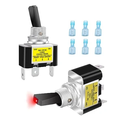 Immagine di Taiss 2 pezzi interruttore 12V 30A a bilanciere Posizioni SPST ON/OFF 3 terminali pin, levetta illuminato rosso,con terminale FDFN2 250 ASW 07D R DZ