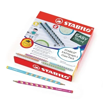 Immagine di Matita Ergonomica triangolare Sottile STABILO EASYgraph S in 5 colori diversi Class Pack da 48 (8 per Mancini, 40 Destrimani) Gradazione HB