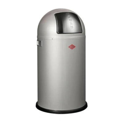 Immagine di WESCO Pushboy, pattumiera in colore argento, lamiera d&#039;acciaio verniciata a polvere, volume 50 litri, grande acciaio inox, contenitore interno estraibile