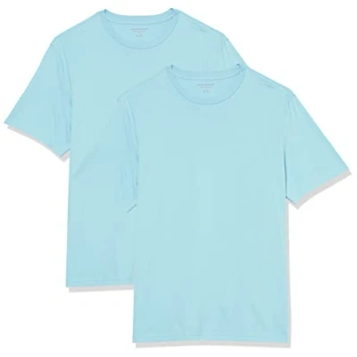 Immagine di Amazon Essentials Maglietta Girocollo a Maniche Corte dalla vestibilità Standard Uomo, Pacco da 2, Blu Chiaro, 4XL Plus Tall