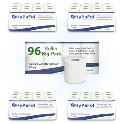 Immagine di Hypafol Carta igienica, motivo in rilievo, 3 veli 96 rotoli extra morbida e resistente agli strappi confezione stock, 12 x 8 cellulosa