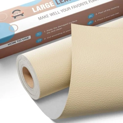 Immagine di Patch per Riparazione in Pelle 40 x 160 cm, Toppe Autoadesive Pelle, Adesiva Riparazioni Divano, Sedile Auto, Mobili, Borsa Crema