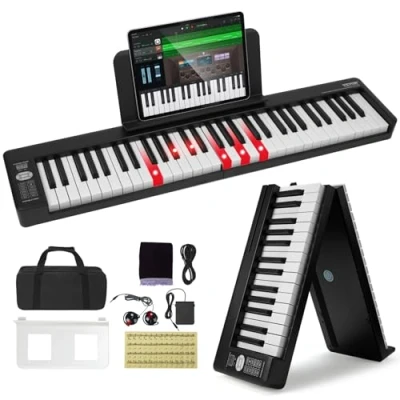 Immagine di VEVOR Pianoforte Pieghevole 61 Tasti, Bluetooth MIDI, Elettronico Digitale Portatile con Pedale, Tasti Sensibili al Tocco Illuminati, Borsa, Ricaricabile,