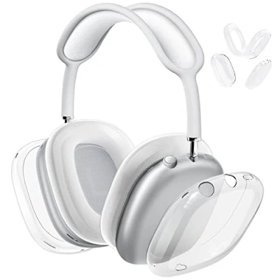 Immagine di VICHYIE Custodia per AirPods Max, con copriorecchie, in morbido TPU trasparente, antigraffio, antipolvere, accessori trasparenti Max (set trasparente)
