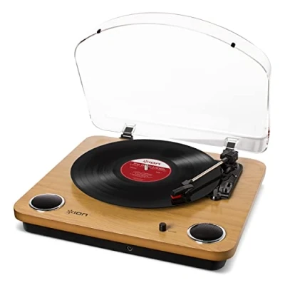 Immagine di ION Audio Max LP Giradischi Vinili A Tre Velocità Con Casse, Uscita Cuffie, Conversione USB + Software, uscite RCA Standard, Legno Chiaro