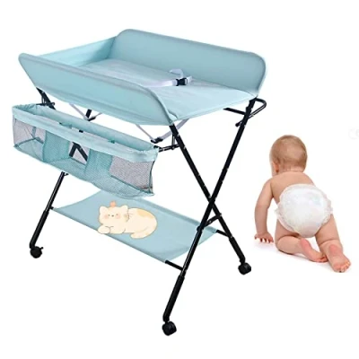 Immagine di Fasciatoio Pieghevole per Bagnetto Neonati, Tavolo Cambio Pannolini Multifunzionale Portatile, Altezza Regolabile,Fasciatoio con Vaschetta Neonato 2in1,Fasciatoio Portatile