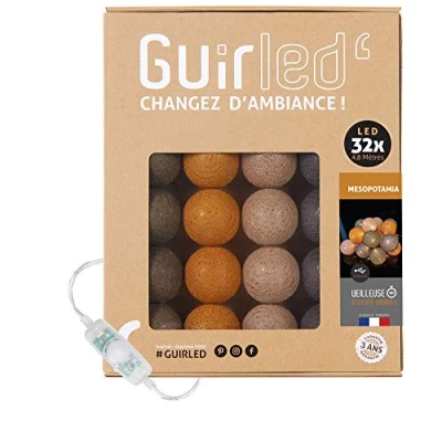 Immagine di GuirLED Guirlanda luminoso a LED per batuffoli di cotone USB Luce notturna bambini 2h Alimentatore doppio 2A incluso 3 intensità 32 sfere 3,2m Mesopotamia