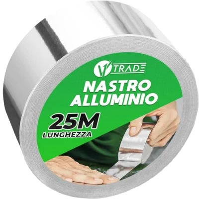 Immagine di V1 TRADE Nastro Alluminio Adesivo Alte Temperature 48 mm x 25 m per Riparazioni Resistente ad Acqua