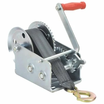 Immagine di vidaXL Argano a Mano con Cinghia 1130 kg Robusto da Traino 2 Sensi velocità Dispositivi Mobili Paranco Manuale Verricello in Ferro Argento e Nero