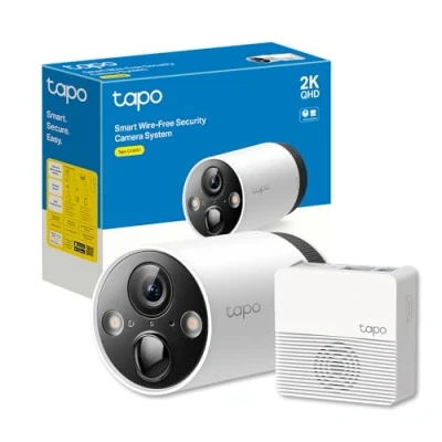 Immagine di TP Link Tapo C420S1 Telecamera WiFi Esterno QHD 2K, Batteria Senza Fili, Allarme con Rilevamento del Movimento, IP65, 2 Vie Audio, Nessun Cablaggio, Visione Notturna a Colori, Telecamere e Hub