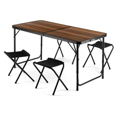 Immagine di Tavolo da Campeggio con 4 Sedie, Altezza Regolabile, Barbecue Pieghevole Portatile 120 x 60 cm, in Alluminio Sgabelli Pieghevoli per Campeggio, Picnic, Giardino