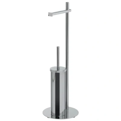 Immagine di GEDY Piantana Porta Rotolo e Scopino WC Circe, Set Bagno in Acciaio Inox Metallo Resine Termoplastiche, 61,7x20x20cm