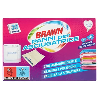 Immagine di 30 Panni Profumati per Asciugatrice Con Ammorbidente Formula Anti Pelucchi Morbidezza e Freschezza il Bucato Profumo Fresco Fiorito Brawn