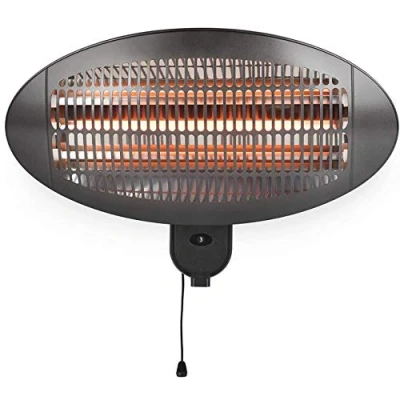 Immagine di Riscaldatore da parete per patio 3 livelli di potenza Tubi al quarzo, infrarossi, resistente agli spruzzi (IP34) 650/1350/2000 W Facile usare con controllo a corda
