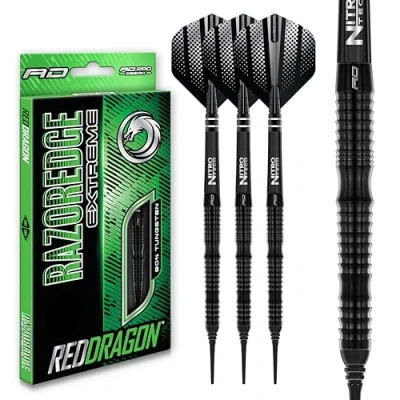 Immagine di RED DRAGON Razor Edge Extreme 18 Grammi Softip Set di Freccette in tungsteno Professionale con Alette e steli