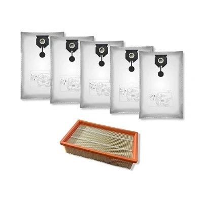 Immagine di M&amp;M Smartek Set 5 sacchetti per aspirapolvere e filtro a pieghe piatte, adatti Kärcher come 2.889 154.0 / 6.904 367.0 NT 30/1 30 L 30L Ap Te L,