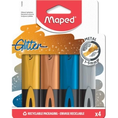 Immagine di Maped Evidenziatore, pennarello FLUO PEPS METALLIC glitter x4 pennarelli con particelle (oro, argento, rame, blu)