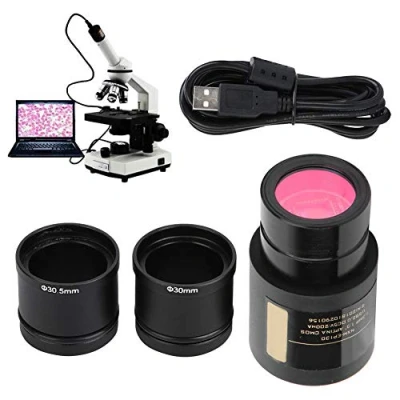 Immagine di oculare elettronico per microscopio, USB 2.0 da 1,3 MP con due anelli adattatori microscopio 23,2 mm 30,0 30,5 mm, plug and play