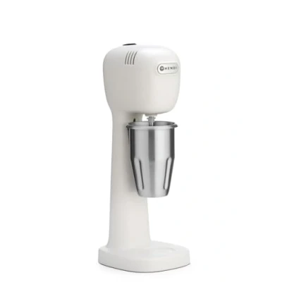 Immagine di HENDI frullatore milkshaker, cappuccino freddo, frappè, per bevande, Incluse 2 ciotole (acciaio inox e policarbonato) set di agitatori ricambio, 230V/400W, 170x196x(H)490mm, bianco