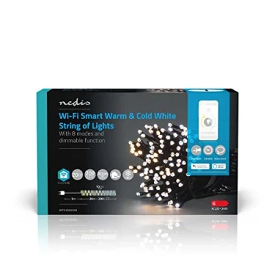 Immagine di NEDIS SmartLife LED decorativo Corda Bianco da caldo a freddo 200 Interni ed esterni 7 Pattern di movimento 20 m Android/IOS