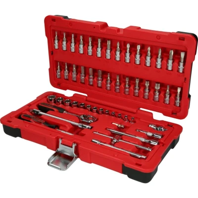 Immagine di KS Tools, Chiave a bussola + esagonale, Set di prese 1/4&quot; CHROMEplus, 50 pezzi, trazione laterale (14 mm, 7 3 8 5 12 13 9 6 10 11 4 mm)