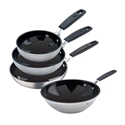 Immagine di MasterPro Smart 3 Padelle Antiaderenti di 20, 24 e 28 cm Wok Alluminio Forgiato Manico Ergonomico Kit Per Tutti i Piani Cottura