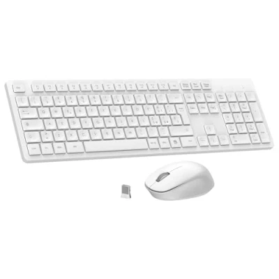 Immagine di LeadsaiL Tastiera e Mouse Wireless, Kit Wireless per Computer USB 2,4 GHz, Full Size, Silenzioso, Ergonomico, Tastierino Numerico, Layout Italiana QWERTY HP/Lenovo/Mac Bianco