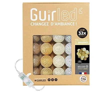 Immagine di GuirLED Guirlanda luminosa con sfere di cotone LED USB Luce notturna per bambini, 2 ore, adattatore alimentazione doppia A, 3 intensità 32 1,6m Radiance
