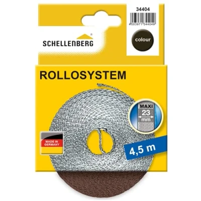 Immagine di Schellenberg 34404 Cintino per tapparelle avvolgibili 23 mm x 4,5 m sistema Maxi, cinghia tapparella marrone