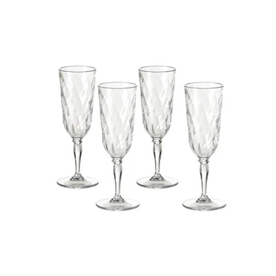 Immagine di Omada Design 4 Bicchieri Champagne in acrilico, Flutes per uso all&#039;aperto, Lavabili Lavastoviglie, Made Italy, Linea Diamond, Trasparente