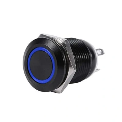 Immagine di Pulsante momentaneo a LED per auto da 12 mm, interruttore Attiva/disattiva custodia nera 2A(Blu)