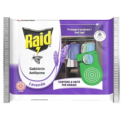 Immagine di Raid Anti Tarme Gabbietta Vestiti, Per Capi Piacevolmente Profumati, Fragranza alla Lavanda, 2 Pezzi