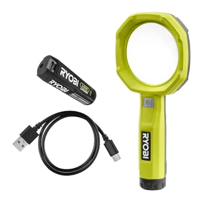 Immagine di Ryobi RML4 120G Lente d&#039;Ingrandimento Illuminata a Batteria 4V USB Lithium, 2 Intensità: 60/200 lumen, Ingrandimento x3, Include 1 2,0Ah Lithium e Cavo di Ricarica C