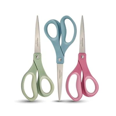 Immagine di Fiskars SoftGrip Forbici in titanio sagomate, multiuso, 20,3 cm, titanio, per carta dritte, ufficio e arti mestieri, 3 pezzi