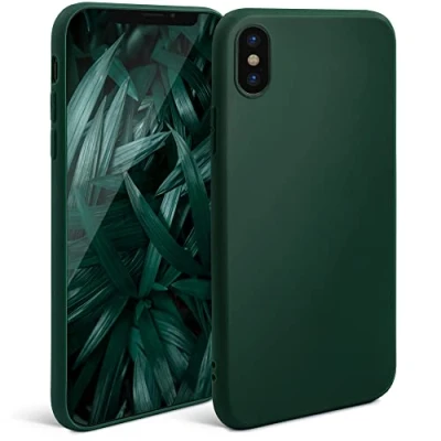 Immagine di Moozy Minimalist Series, Cover in Silicone per iPhone X e XS, Verde Notte Finitura Opaca, Custodia Sottile Morbida TPU
