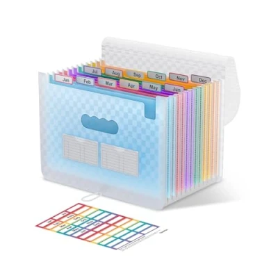 Immagine di ThinkTex Organizzatore di File a Fisarmonica, Cartelline Espandibili 12 Tasche, Organizer Portatile per Ricevute Fatture Mensili, Schede Colorate, Formato A4 Blu