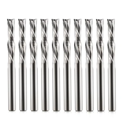 Immagine di EU_HOZLY Frese a spirale con 2 scanalature, diametro di taglio da 1/8 pollice, gambo lunghezza 17 mm (0,669&quot;), punte CNC in metallo duro integrale, confezione 10