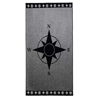 Immagine di Gözze Telo Mare, Motivo con Stella Polare e Punti Cardinali, 100% Cotone, 90 x 180 cm Argento