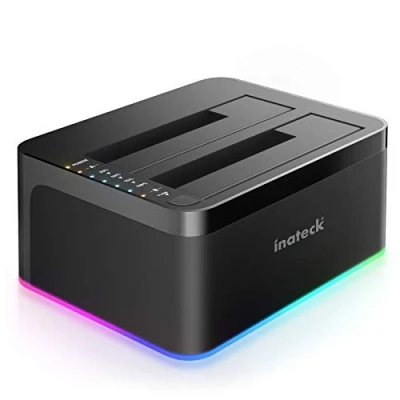 Immagine di Inateck Stazione di aggancio (Docking Station) per disco rigido RGB SATA a USB 3.0 con clonazione non in linea (offline), HDD e SSD da 2,5 3,5 pollici, supporto UASP, nero, SA02003