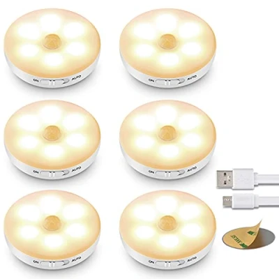 Immagine di (6 Pezzi)Lampada LED con Sensore di Movimento,Luci a Batteria Ricaricabile，Luce Armadio Interna Striscia Magnetica Adesiva per Luci Armadio, Scale, Corridoi, Cucina, Garage ecc Auto/On/Off…