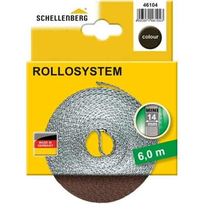 Immagine di Schellenberg 46104 Cintino per tapparelle avvolgibili 14 mm x 6 m sistema Mini, cinghia tapparella marrone