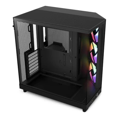 Immagine di NZXT H6 Flow RGB, CC H61FB R1, Case Mid Tower Compatto a Doppia Camera con Flusso d&#039;Aria, Include 3 Ventole RGB da 120 mm, Pannelli in Vetro Panoramico, d&#039;Aria ad Alte Prestazioni, Nero