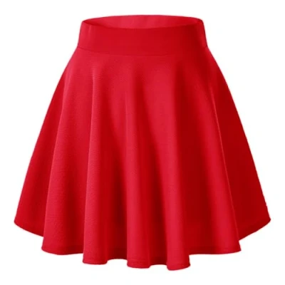 Immagine di Urban GoCo Donna Moda Svasata Mini Gonna da Pattinatrice Versatile Elastica Solida Colore Rosso XL