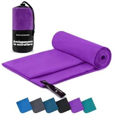 Immagine di Zenacross Asciugamano Palestra con Borsa per il Trasporto Microfibra a Rapida Asciugatura e Versatile Telo Taglie XL 180 x 90 cm Viola