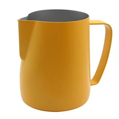 Immagine di Dianoo Brocca per schiuma in acciaio inox, adatta caffè, latte e latte, 600 ml, giallo