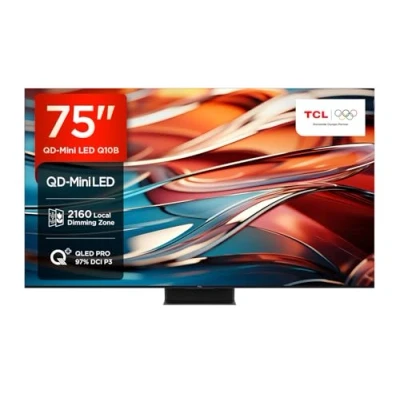 Immagine di TCL 75Q10B, TV Mini LED 75, pannello QLED 144Hz, 4K Ultra HD, Google (Dolby Vision &amp; Atmos, audio ONKYO 2.1.2, Controllo vocale hands free, compatibile con Assistant Alexa, AirPlay2)
