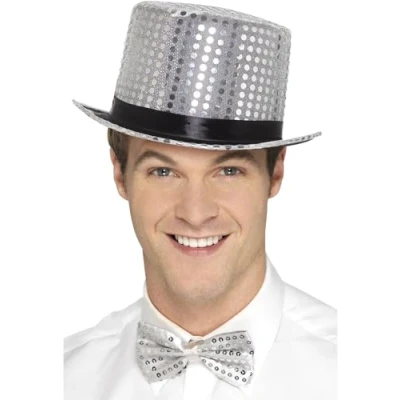 Immagine di SMIFFYS Cappello a cilindro con paillettes, argento, bordo interno elastico